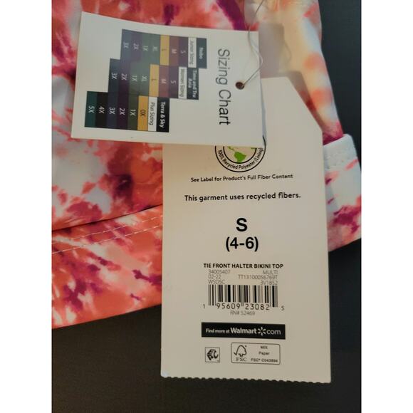 NWT Time and Tru Small 4-6 tie front halter bikini top orange tie-dye - Picture 4 of 4